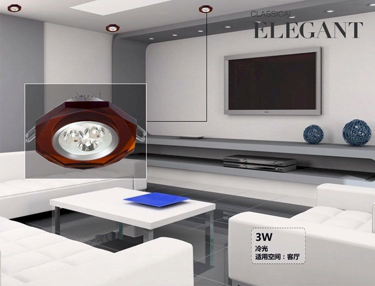 德力西高端LED照明系列 时尚八角形水晶3W 四色可选背景射灯 LED射灯四种外观
