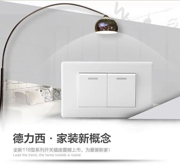 德力西118型CD608雅白色二开单控开关 二开单联 双开单联 双开单控墙壁开关