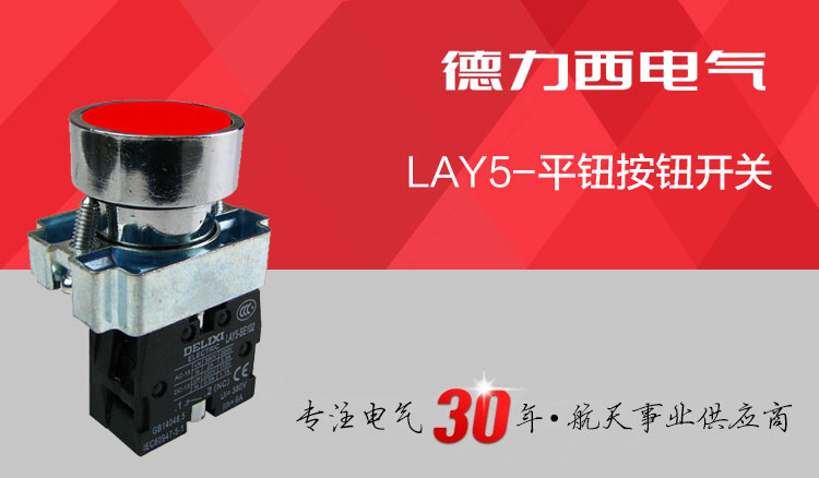 德力西按钮开关 LAY5-BA31/BA42金属型平头按钮 单触点 常开/常闭 开孔尺寸22mm
